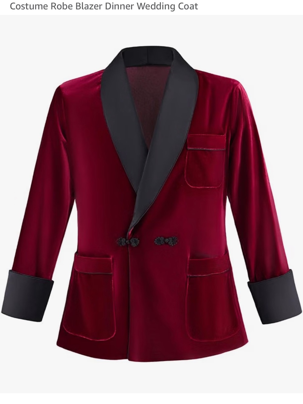 Men's Retro Hugh Hefner Costume | Size L Velvet Blazer Burgundy with Black Trim